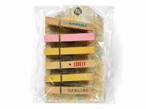 Set of 6 Decorative Screen Printed Wooden Clothespins Adorable, Lovely & Darling